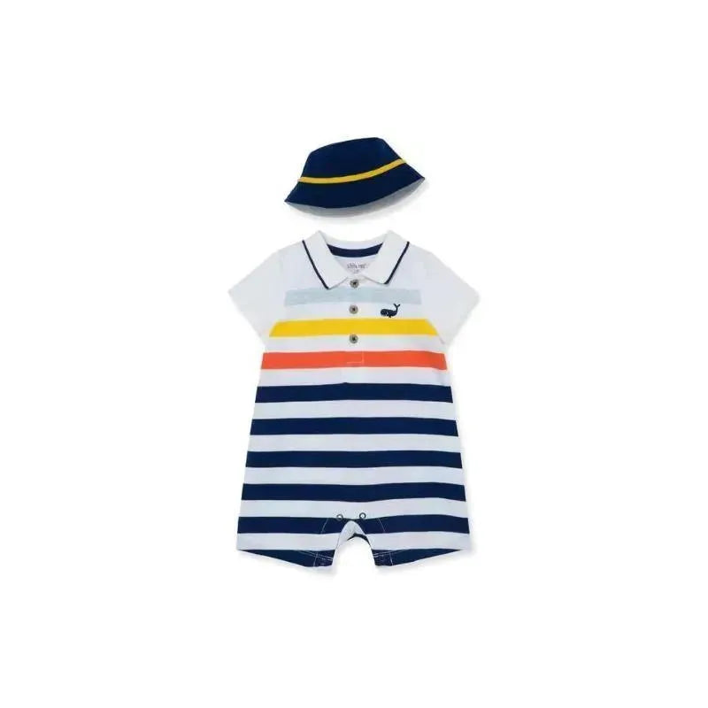 Little Me Striped Whale Romper - Blue Image 1