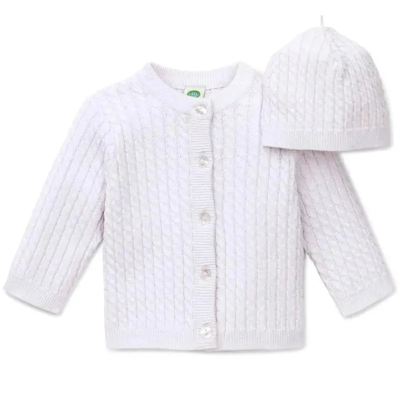 Little Me White Cable Sweater with Hat Image 1