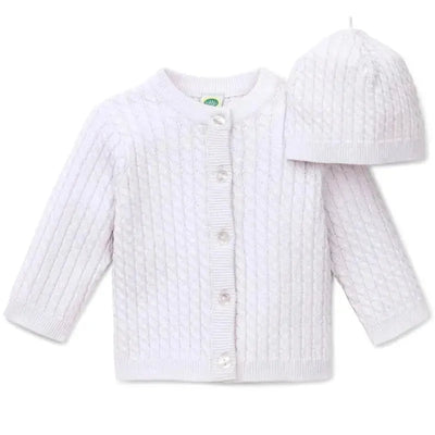 Little Me White Cable Sweater with Hat.