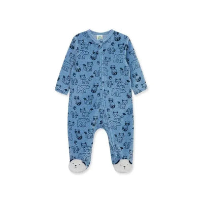 Little Me - Woodland Print Footie, Blue Image 1