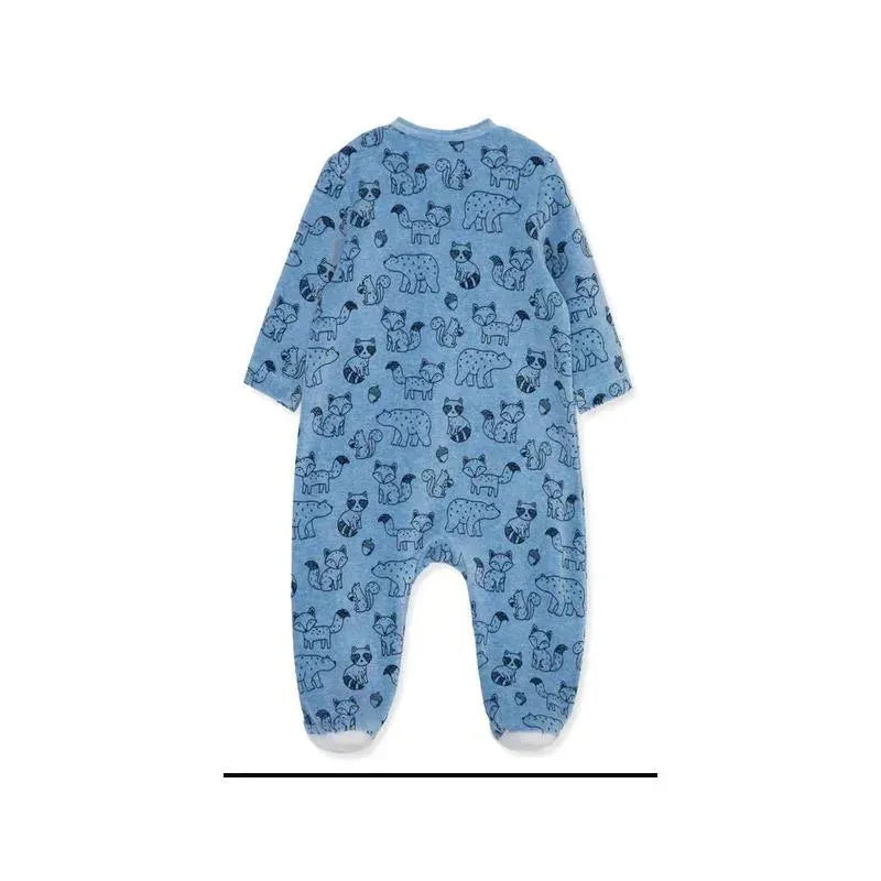 Little Me - Woodland Print Footie, Blue Image 2