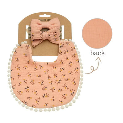 Little Trendy - Baby Floral Cotton Waterproofer Bib And Bows Headband Set, Color 9 Image 1