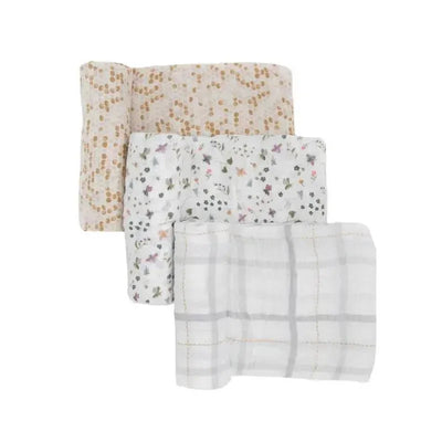 Little Unicorn - 3Pk Cotton Muslin Swaddle, Garden Bees Image 1