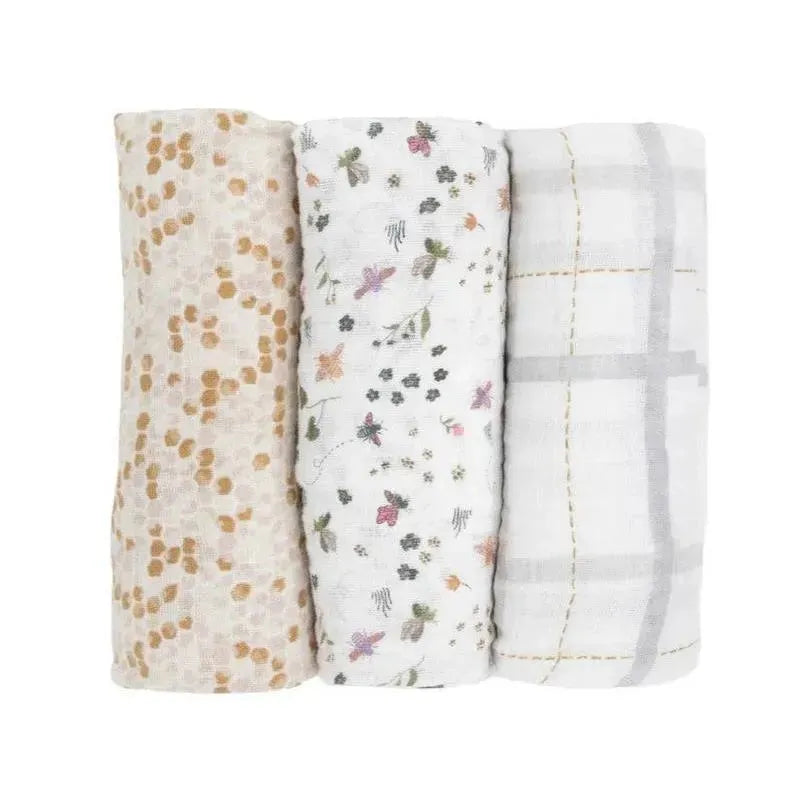 Little Unicorn - 3Pk Cotton Muslin Swaddle, Garden Bees Image 2