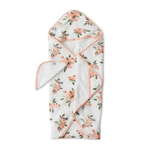 Little Unicorn - Cotton Hooded Towel & Wash Cloth, Watercolor Roses Image 1