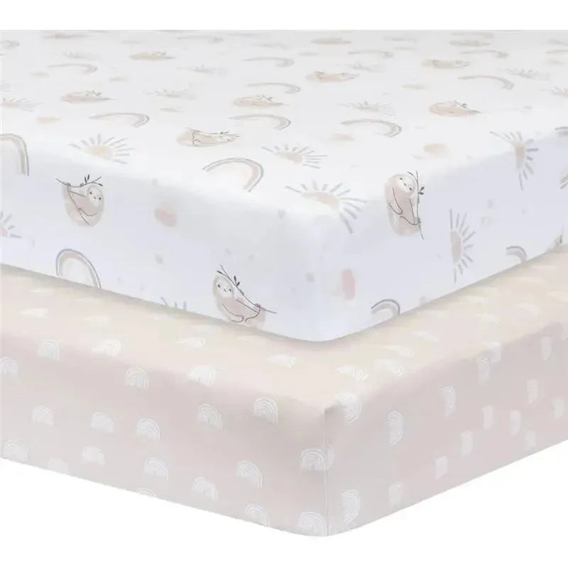 Living Textiles - 100% Cotton Jersey Crib Fitted Sheet, Rainbow Sloth Image 2
