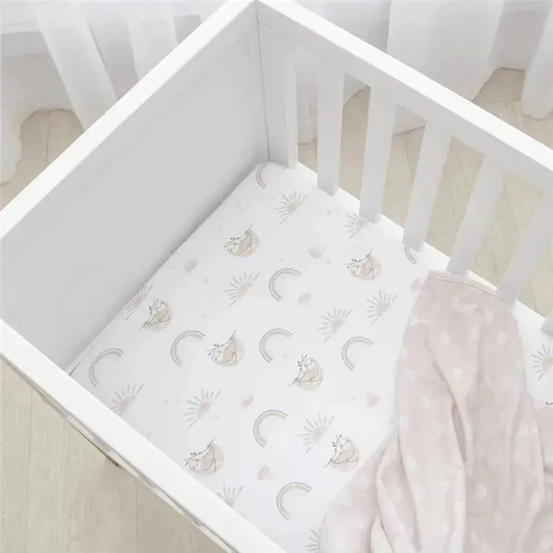 Living Textiles - 100% Cotton Jersey Crib Fitted Sheet, Rainbow Sloth Image 3