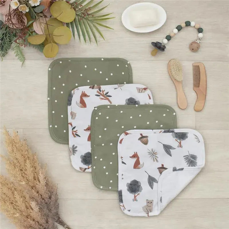 Living Textiles - 4Pk BabyWash Cloths, Forest Retreat/Olive Dots Image 7