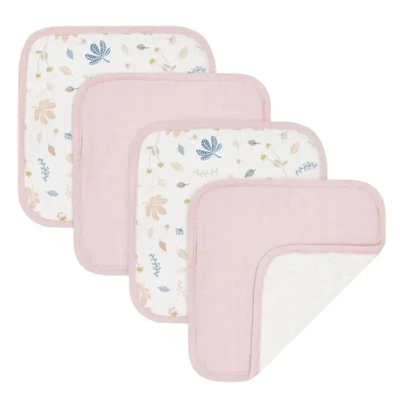 Living Textiles - 4Pk Organic Muslin Washer Cloths, Botanical/Blush Image 1