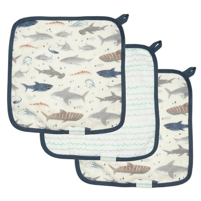 Loulou Lollipop 3Pk Washcloth Set Smiley Sharks Image 1