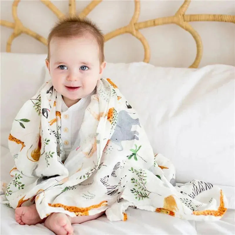 Loulou Lollipop Muslin Baby Swaddle - Safari Jungle Image 3