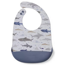 Loulou Lollipop Silicone Bib Printed, Smiley Sharks Image 1