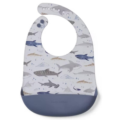 Loulou Lollipop Silicone Bib Printed, Smiley Sharks Image 1