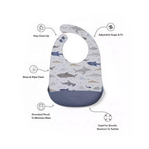 Loulou Lollipop Silicone Bib Printed, Smiley Sharks Image 2