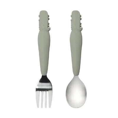 Loulou Lollipop - Toddler Spoon/Fork Set, Alligator/Sage Image 1