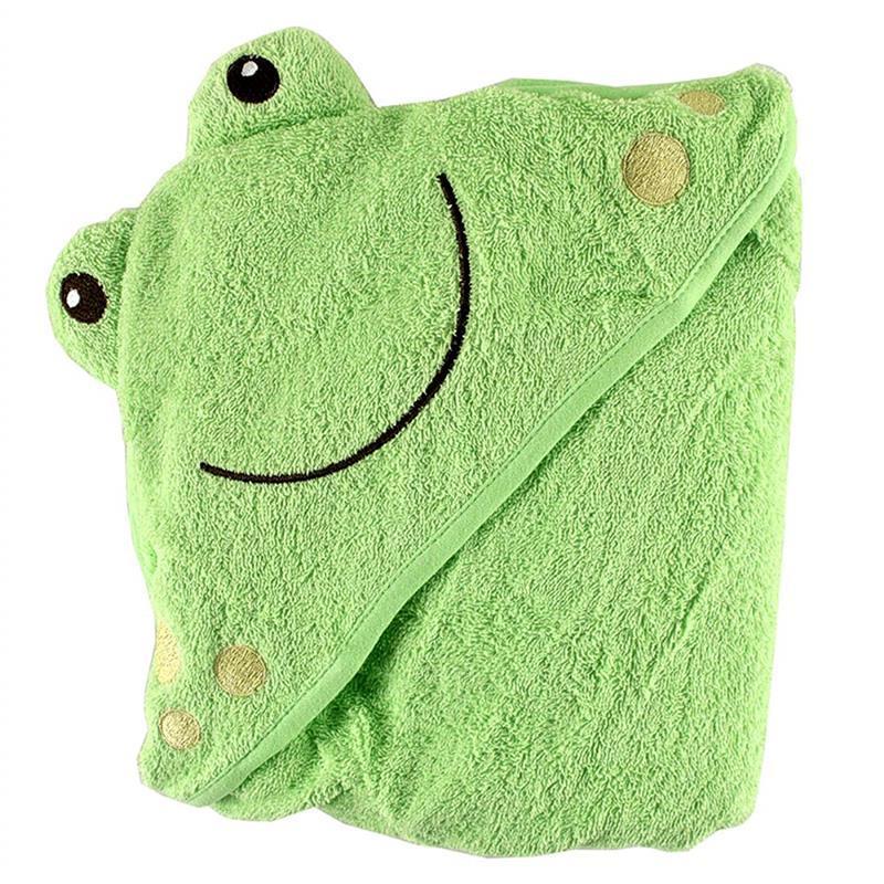 Luvable Friends Animal Face Hooded Woven Terry Baby Towel, Frog Image 1