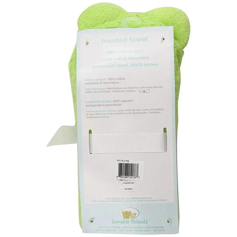Luvable Friends Animal Face Hooded Woven Terry Baby Towel, Frog Image 3