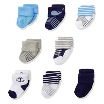 Luvable Friends - 8Pk Terry Whale Sock, 0/6M Image 1