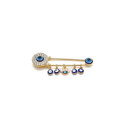 Macrobaby - Evil Eye Dropping Oil Blue Turkish Evil Eye Tassel Brooch Pin Gold Image 1