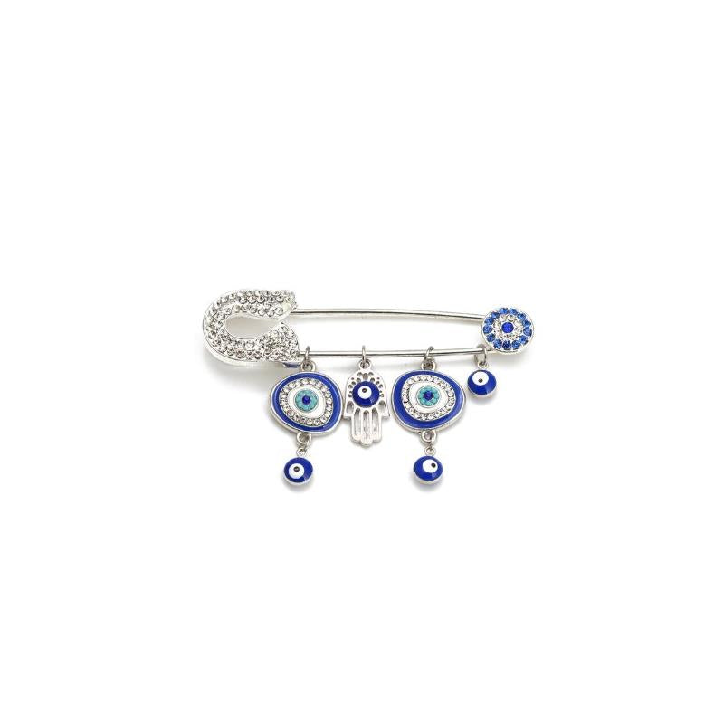 Macrobaby - Evil Eye Dropping Oil Blue Turkish Evil Eye Tassel Brooch Pin Silver Image 1