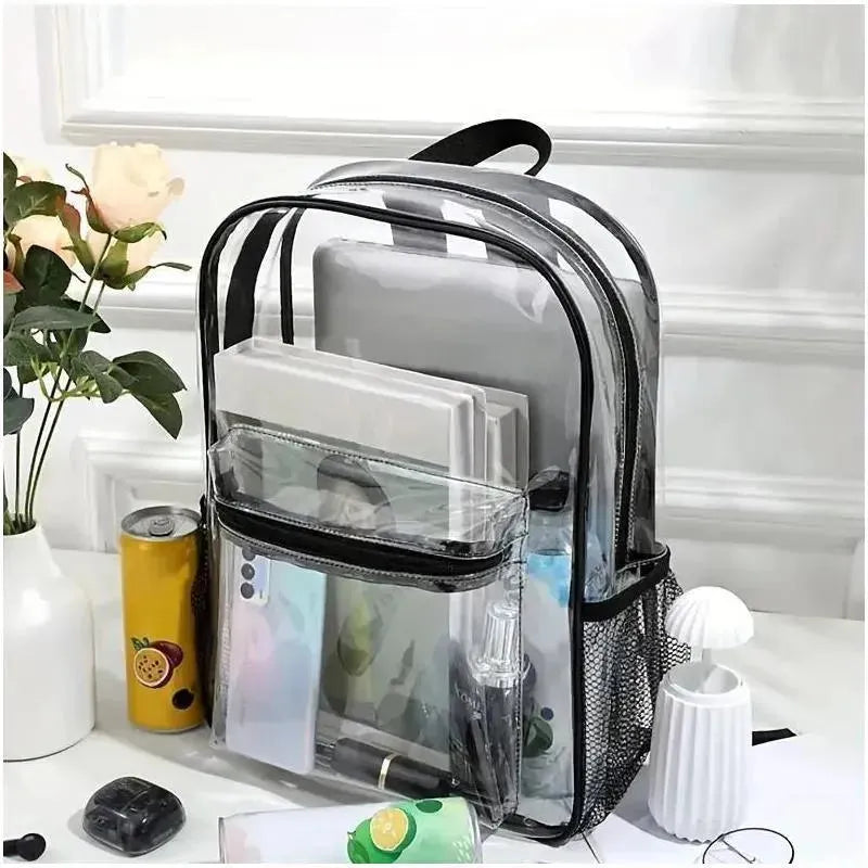 Macrobaby - Transparent Large Capacity School Backpack, Clear & Black Image 4