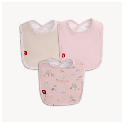 Magnetic Me 3Pk Pink Serene Safari Modal Magnetic Stay Dry Infant Bib