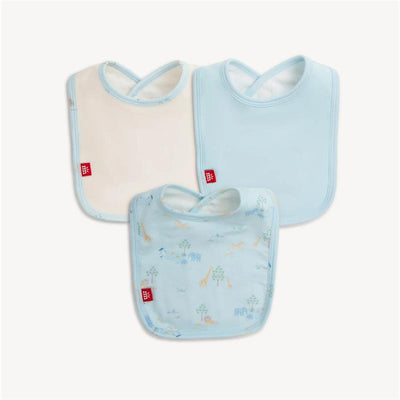 Magnetic Me 3Pk White/Blue Serene Safari Modal Magnetic Stay Dry Infant Bib