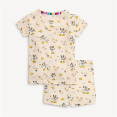 Short sleeve modal pajama set featuring Mickey Mouse and a brunch theme with sun, food, and playful designs.