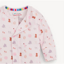 Pink modal convertible coverall featuring cute animal and toy patterns, ideal for newborns up to 21 inches.