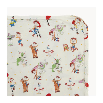 Modal blanket featuring Toy Story characters Woody, Buzz Lightyear, and Forky in a colorful, playful design.