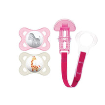 MAM 2-Pack 0-6 Months Animal Pacifiers & Pacifier Clip - Girl Image 1