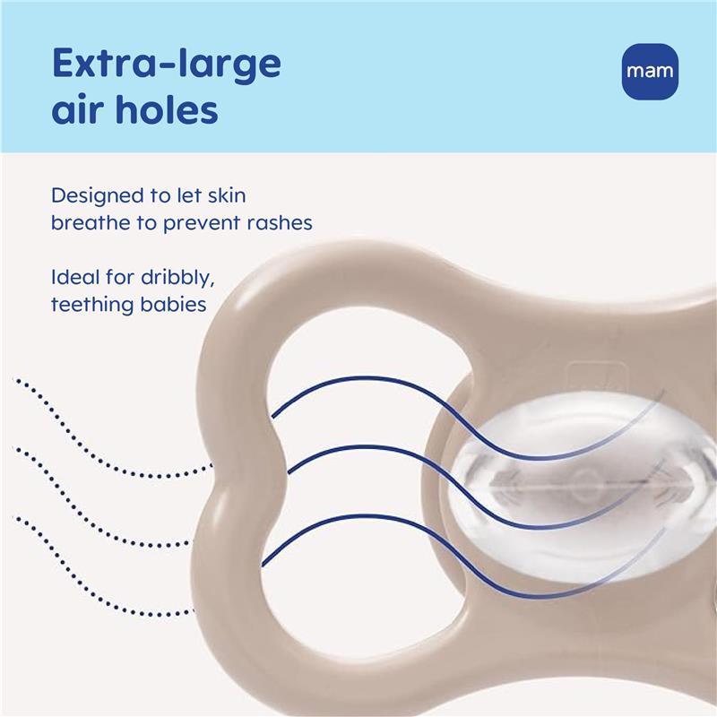Silicone pacifier featuring extra-large air holes, designed for teething babies to prevent skin rashes.