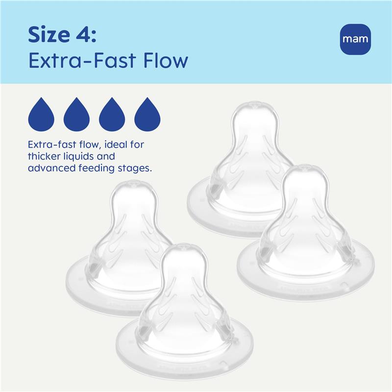 MAM 4Pk Baby Bottle Nipples Extra Fast Flow Size 4, 6M Image 2