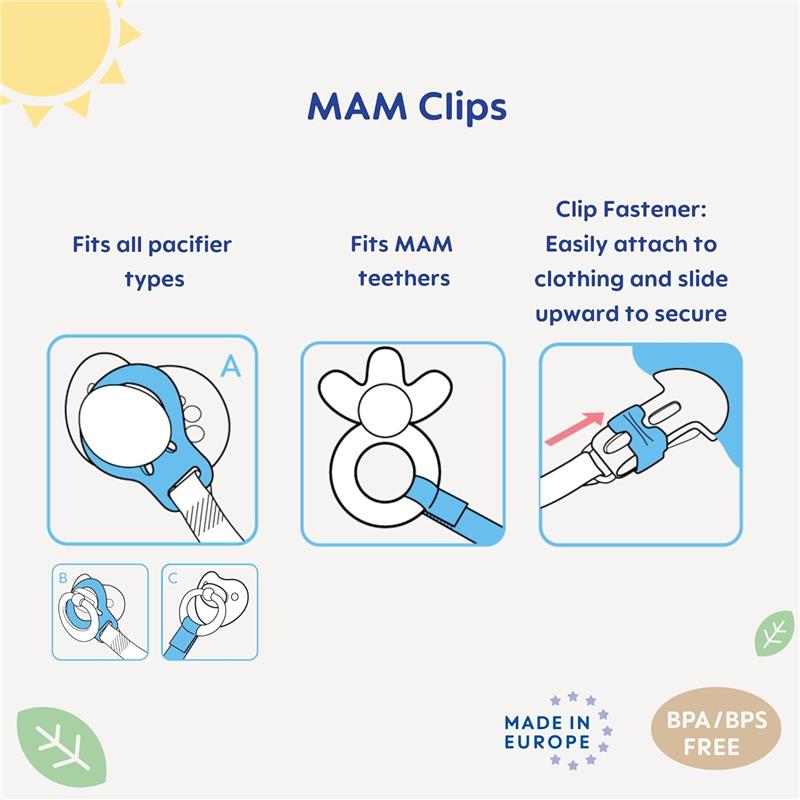 Mam - 2Pk Clips for Pacifiers with Fasteners and Flexible Rings Boys, Designs May Vary Image 6