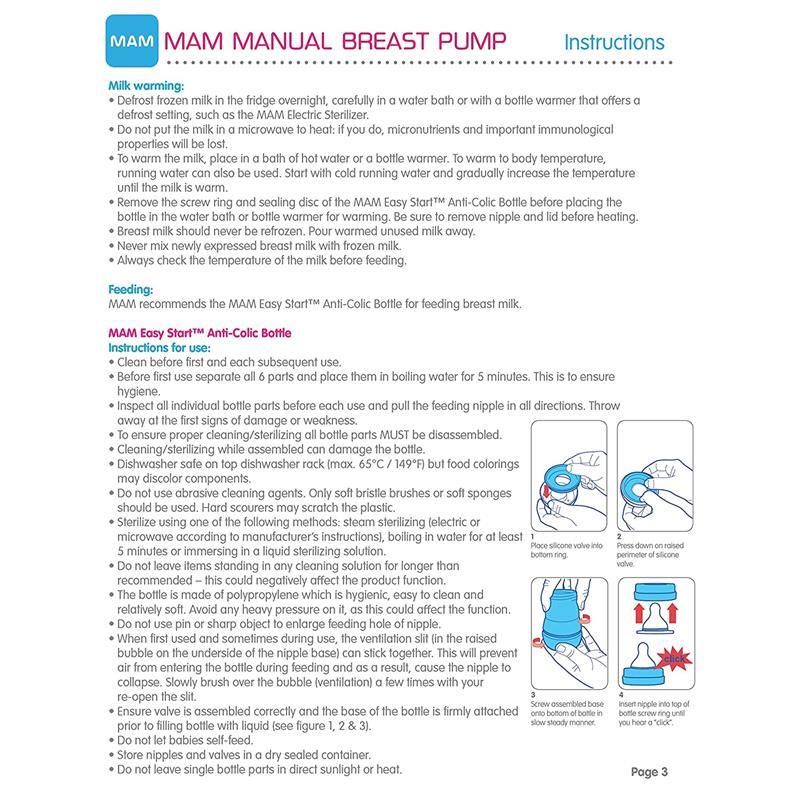 Mam Manual Breast Pump, Portable Breast Pump With Easy Start Anti-Colic Baby Bottle, Includes 2 Bottle Nipples, Unisex Image 5