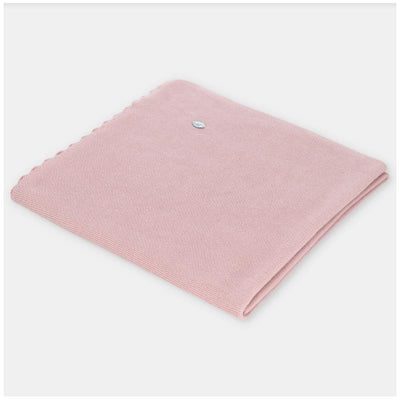Light pink Martin Aranda baby blanket, knit texture, one size, folded neatly with a decorative button detail.