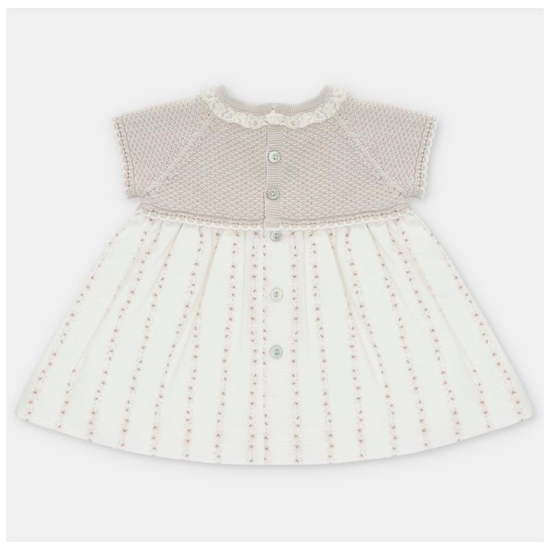 Martin Aranda Baby Girl Dress Knit & Woven Combo Quebec, Beige Mix Image 2