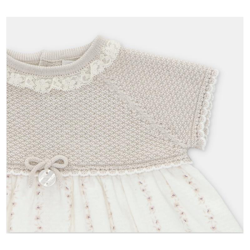 Martin Aranda Baby Girl Dress Knit & Woven Combo Quebec, Beige Mix Image 3