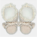 Martin Aranda booties in a sweater knit cotton blend, featuring soft lace trim and a cozy design for infants.