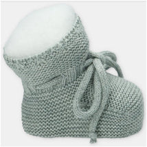Martin Aranda bootie in a soft sweater knit cotton blend, featuring a light grey color and decorative tie.