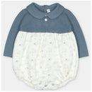 Martin Aranda short romper in sweater knit and fabric mix, featuring long sleeves, a collared neck, and a printed lower section.