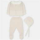 Martin Aranda Top, Leggings With Feet & Bonnet In Sweater Knit Cotton Set Blend, Aller Beige