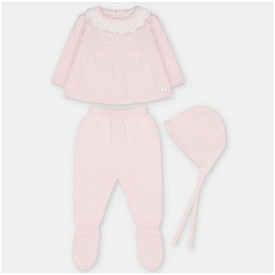 Martin Aranda Top, Leggings With Feet & Bonnet In Sweater Knit Cotton Set Blend, Boal Baby Pink