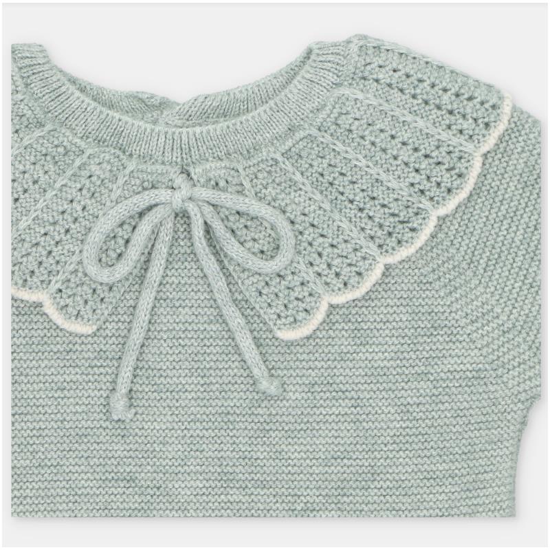 Martin Aranda Top, Leggings With Feet & Bonnet In Sweater Knit Cotton Set Blend, Pravia Sage