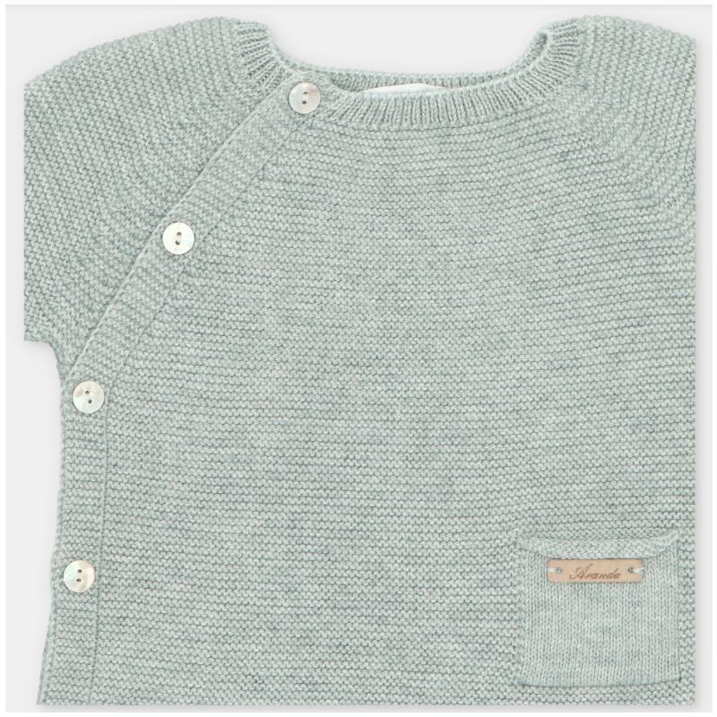 Martin Aranda Top, Leggings With Feet & Bonnet In Sweater Knit Cotton Set Blend, Pravia Sage