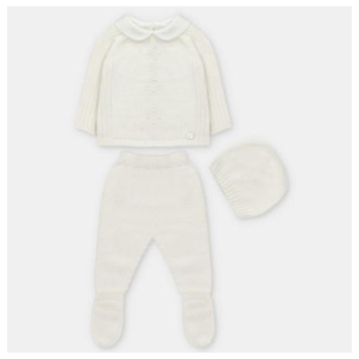 Martin Aranda Top, Leggings With Feet & Hat In Sweater Knit Cotton Set Blend, Amieva Blue Grey