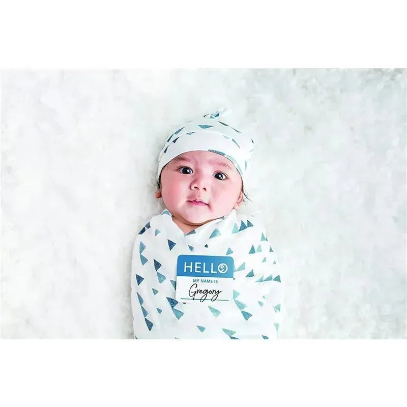 Mary Meyer - Lulujo Hello World Hat & Swaddle Set, Navy Triangles Image 6