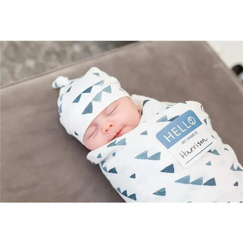Mary Meyer - Lulujo Hello World Hat & Swaddle Set, Navy Triangles Image 4