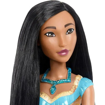 Pocahontas Core Doll by Mattel, featuring long black hair and a turquoise outfit with a gemstone necklace.