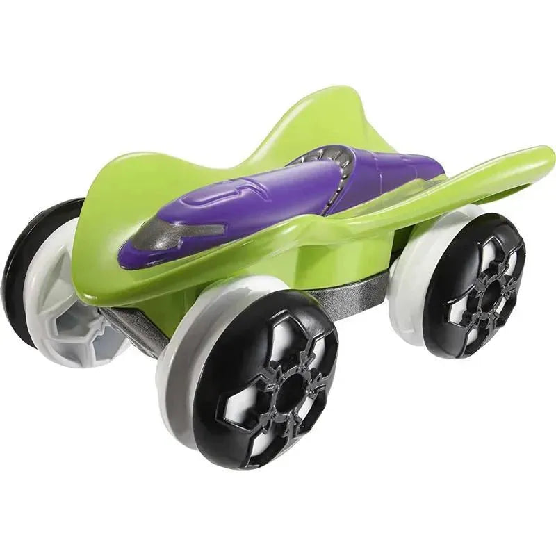 Hot Wheels Color Shifters toy car featuring a sleek green design with a purple top and black wheels.